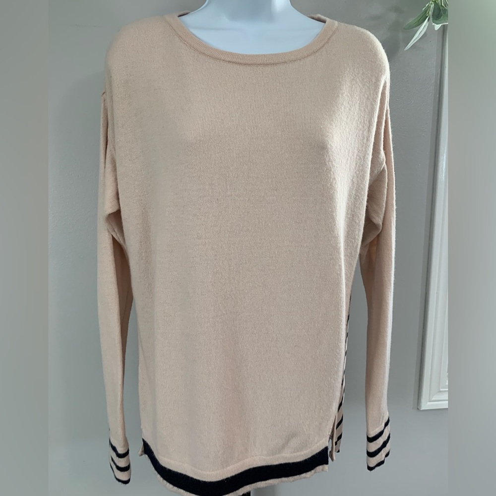 LOFT Blush Pink Sweater with Black Stripes